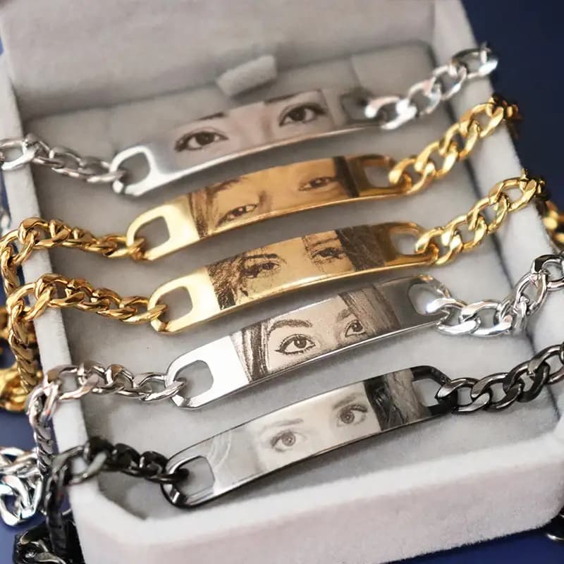 Engraved eye bracelets in a velvet gift box